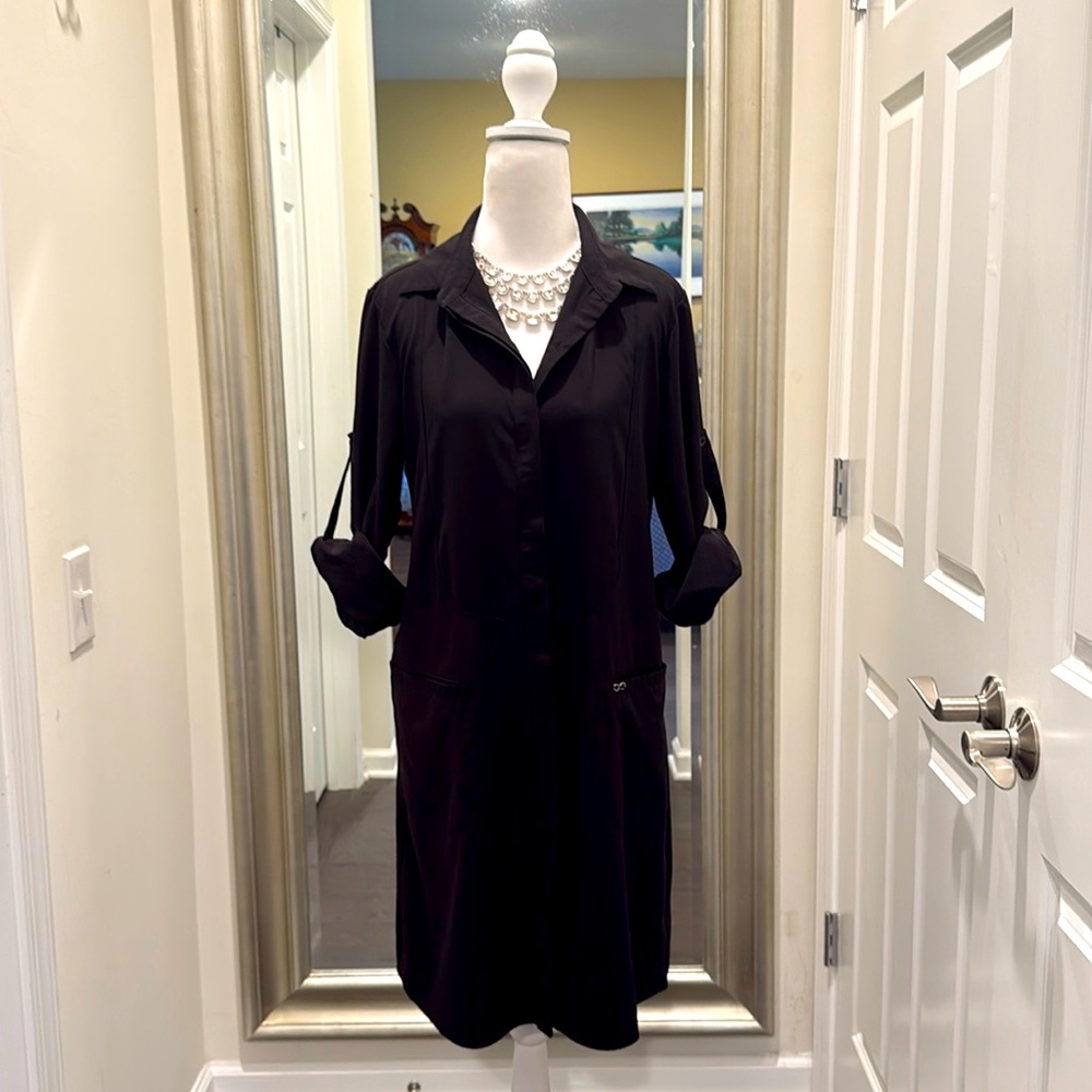 Vintage Infinity Black Button Down Midi Dress Size M- Long sleeves wTabs